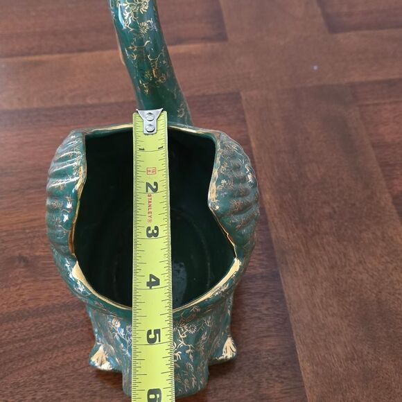 Vintage Green and Gold Ceramic Swan Fugurine Planter  Home Decor - Picture 6 of 8